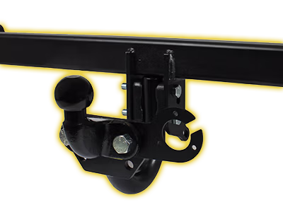 A fixed flange tow bar, used for towing caravans, campers and trailers.